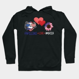 Dog Big Hearts And Sunflower Papillons Love America Happy Independence July 4th Dogs Lover Hoodie